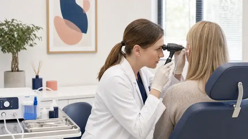 CarePoint pharmacist carrying out an ear wax removal assessment